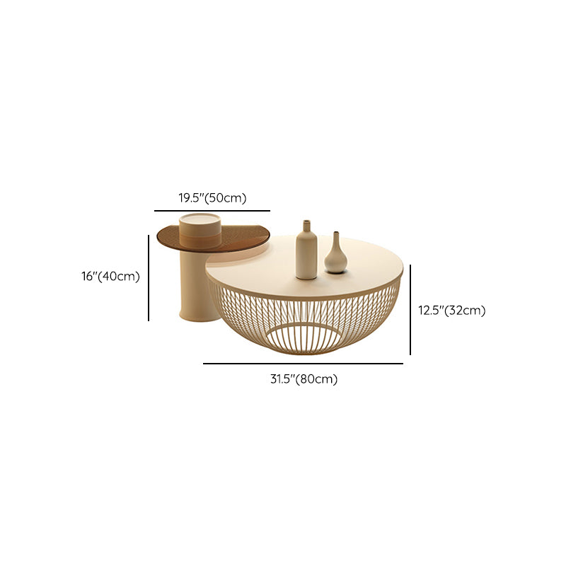 Slate/Wooden Top Coffee Cocktail Table Round Scandinavian Cream Color Clearhalo 'Coffee & Accent Tables' 'Coffee Tables' 'coffee_tables' 'furn' 'furn_coffee_tables' 'Furniture' 'Living Room Furniture' 7655810