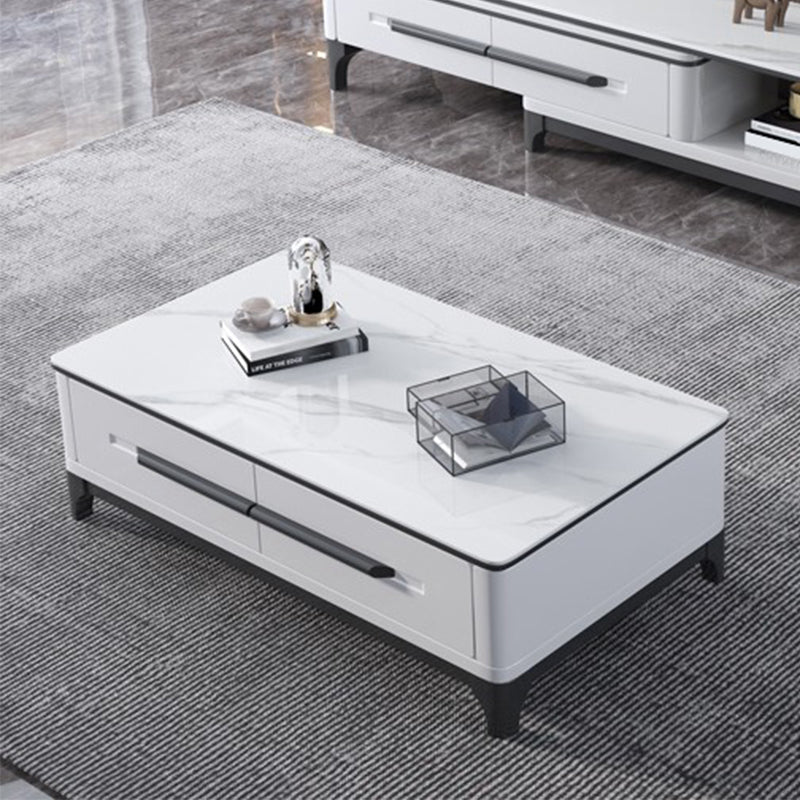 Slate Rectangular Coffee Table with 4 Storage Drawers and 4 Legs Clearhalo 'Coffee & Accent Tables' 'Coffee Tables' 'coffee_tables' 'furn' 'furn_coffee_tables' 'Furniture' 'Living Room Furniture' 7655811