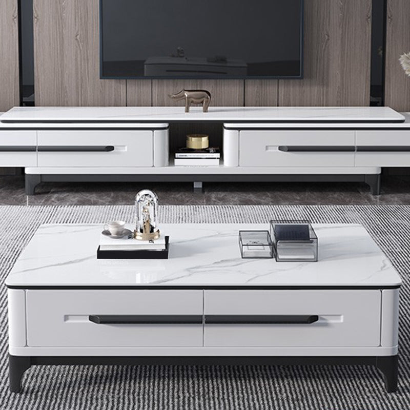 Slate Rectangular Coffee Table with 4 Storage Drawers and 4 Legs Clearhalo 'Coffee & Accent Tables' 'Coffee Tables' 'coffee_tables' 'furn' 'furn_coffee_tables' 'Furniture' 'Living Room Furniture' 7655813
