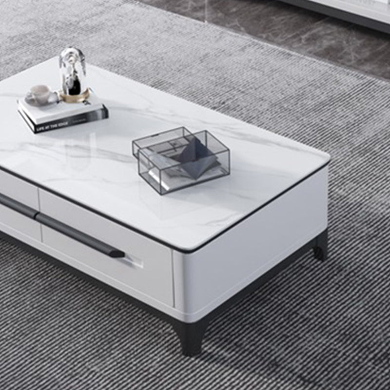 Slate Rectangular Coffee Table with 4 Storage Drawers and 4 Legs Clearhalo 'Coffee & Accent Tables' 'Coffee Tables' 'coffee_tables' 'furn' 'furn_coffee_tables' 'Furniture' 'Living Room Furniture' 7655815