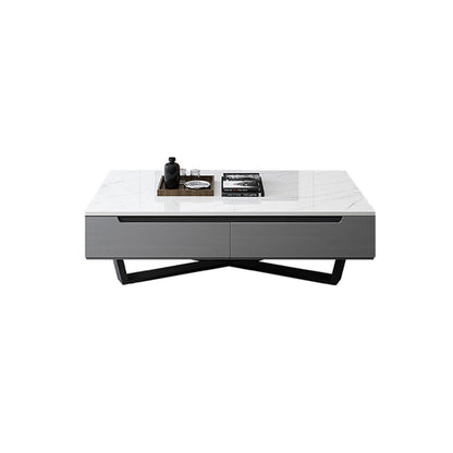 Marble Top Abstract Coffee Table with Storage Contemporary White Clearhalo 'Coffee & Accent Tables' 'Coffee Tables' 'coffee_tables' 'furn' 'furn_coffee_tables' 'Furniture' 'Living Room Furniture' 7655849