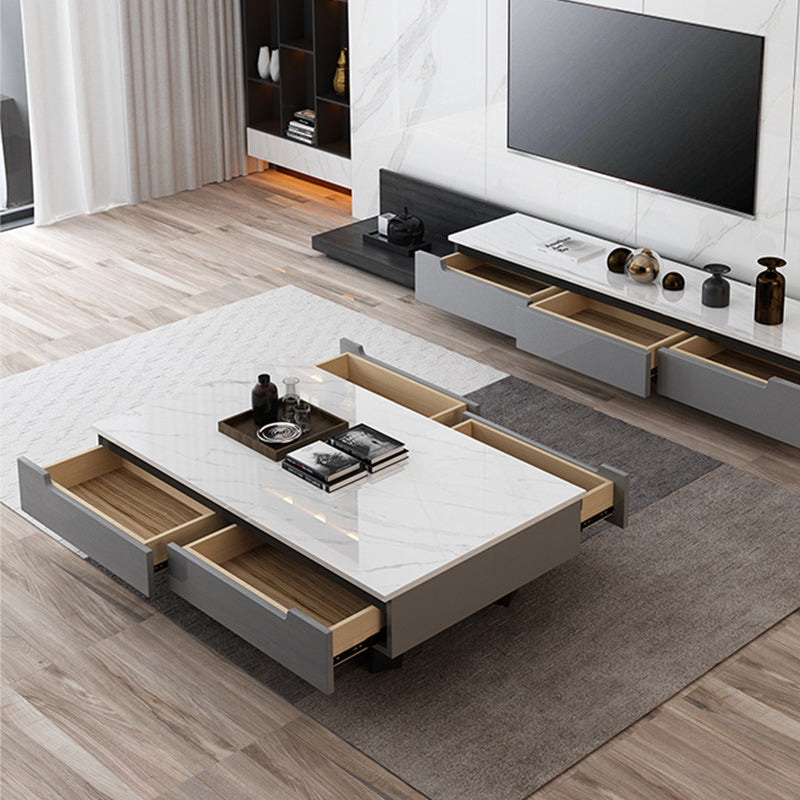 Marble Top Abstract Coffee Table with Storage Contemporary White Clearhalo 'Coffee & Accent Tables' 'Coffee Tables' 'coffee_tables' 'furn' 'furn_coffee_tables' 'Furniture' 'Living Room Furniture' 7655851