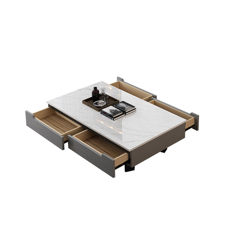 Marble Top Abstract Coffee Table with Storage Contemporary White Clearhalo 'Coffee & Accent Tables' 'Coffee Tables' 'coffee_tables' 'furn' 'furn_coffee_tables' 'Furniture' 'Living Room Furniture' 7655852