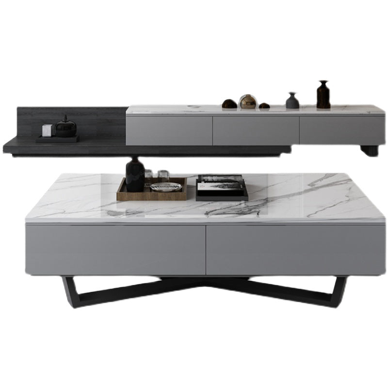 Marble Top Abstract Coffee Table with Storage Contemporary White Clearhalo 'Coffee & Accent Tables' 'Coffee Tables' 'coffee_tables' 'furn' 'furn_coffee_tables' 'Furniture' 'Living Room Furniture' 7655853