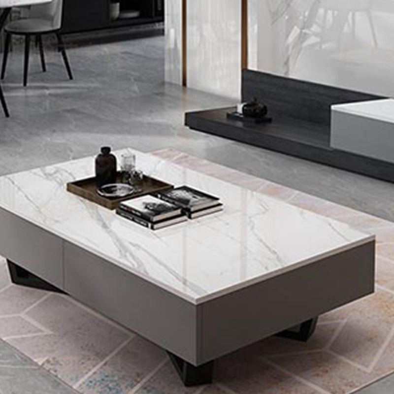 Marble Top Abstract Coffee Table with Storage Contemporary White Clearhalo 'Coffee & Accent Tables' 'Coffee Tables' 'coffee_tables' 'furn' 'furn_coffee_tables' 'Furniture' 'Living Room Furniture' 7655854