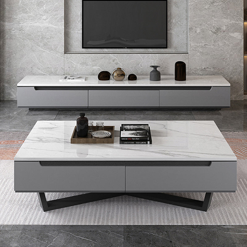 Marble Top Abstract Coffee Table with Storage Contemporary White Clearhalo 'Coffee & Accent Tables' 'Coffee Tables' 'coffee_tables' 'furn' 'furn_coffee_tables' 'Furniture' 'Living Room Furniture' 7655856