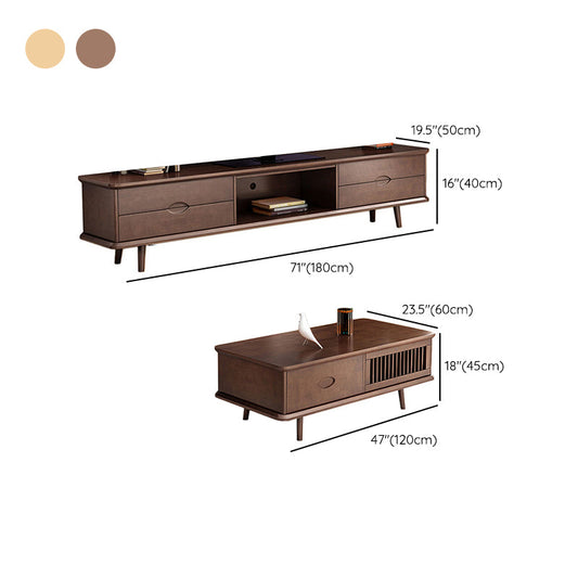 4 gambe caffè o tavolo finale con cassetti di stoccaggio rettangolo in legno massiccio