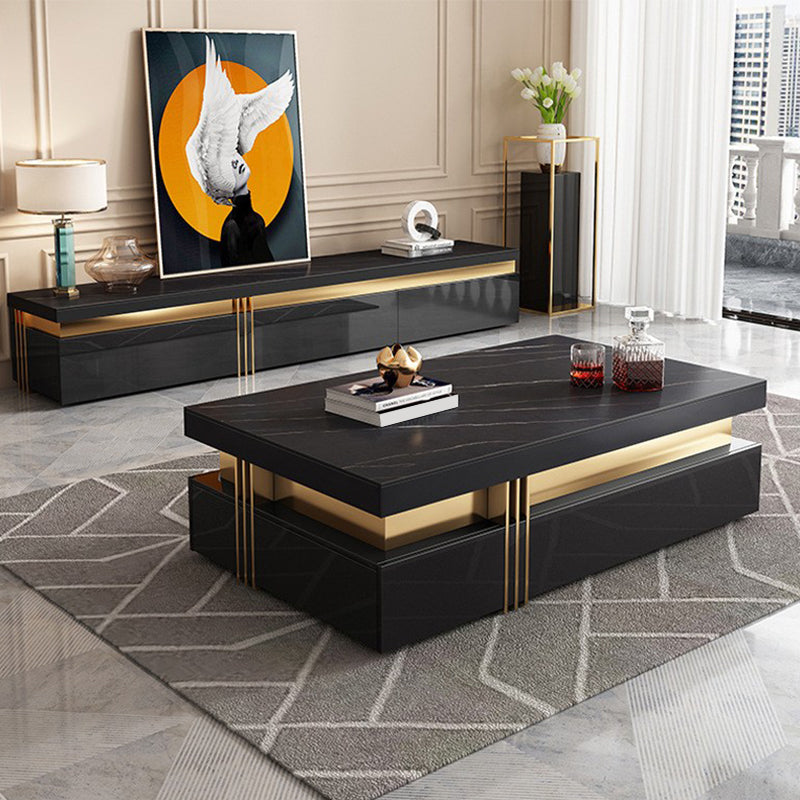 Slate Coffee or End Table with 4 Storage Drawers Contemporary Clearhalo 'Coffee & Accent Tables' 'Coffee Tables' 'coffee_tables' 'furn' 'furn_coffee_tables' 'Furniture' 'Living Room Furniture' 7655989
