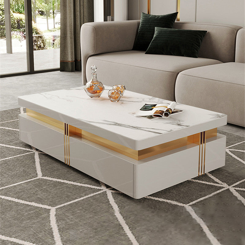 Slate Coffee or End Table with 4 Storage Drawers Contemporary White Clearhalo 'Coffee & Accent Tables' 'Coffee Tables' 'coffee_tables' 'furn' 'furn_coffee_tables' 'Furniture' 'Living Room Furniture' 7655991