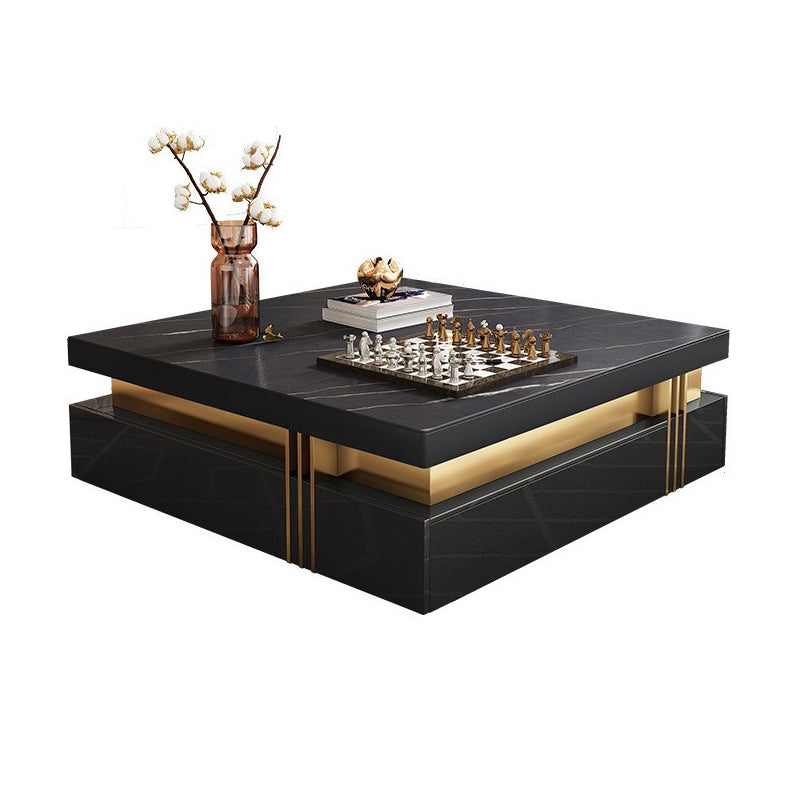 Slate Coffee or End Table with 4 Storage Drawers Contemporary 43"L x 43"W x 17"H Black Clearhalo 'Coffee & Accent Tables' 'Coffee Tables' 'coffee_tables' 'furn' 'furn_coffee_tables' 'Furniture' 'Living Room Furniture' 7655993