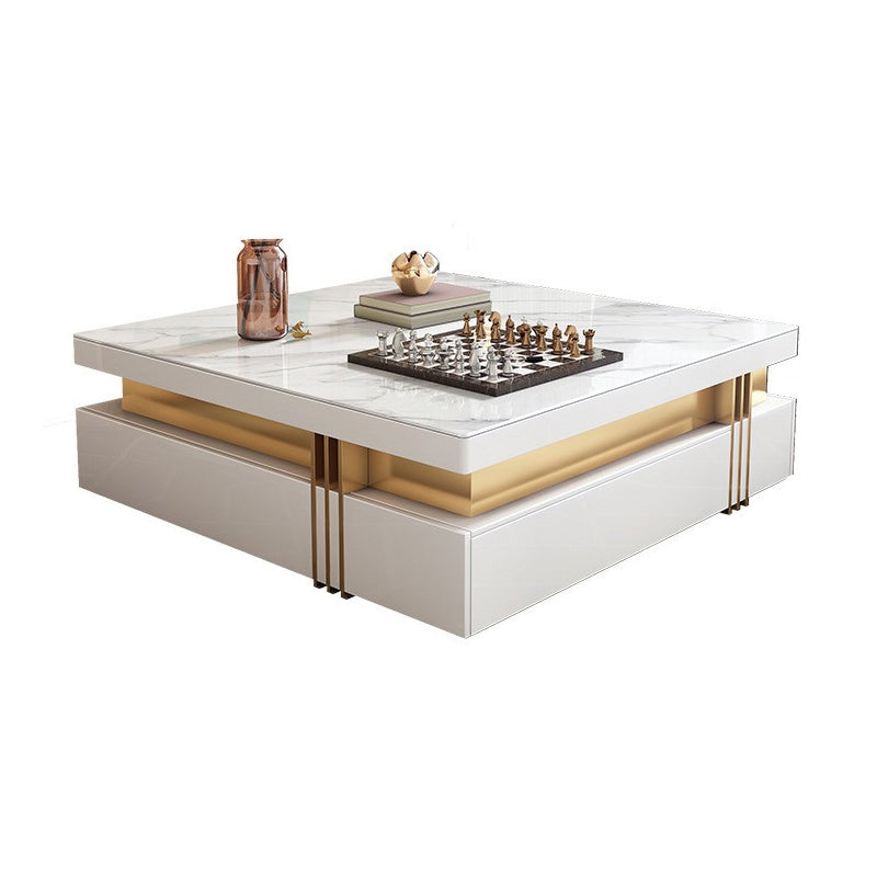 Slate Coffee or End Table with 4 Storage Drawers Contemporary 43"L x 43"W x 17"H White Clearhalo 'Coffee & Accent Tables' 'Coffee Tables' 'coffee_tables' 'furn' 'furn_coffee_tables' 'Furniture' 'Living Room Furniture' 7655995