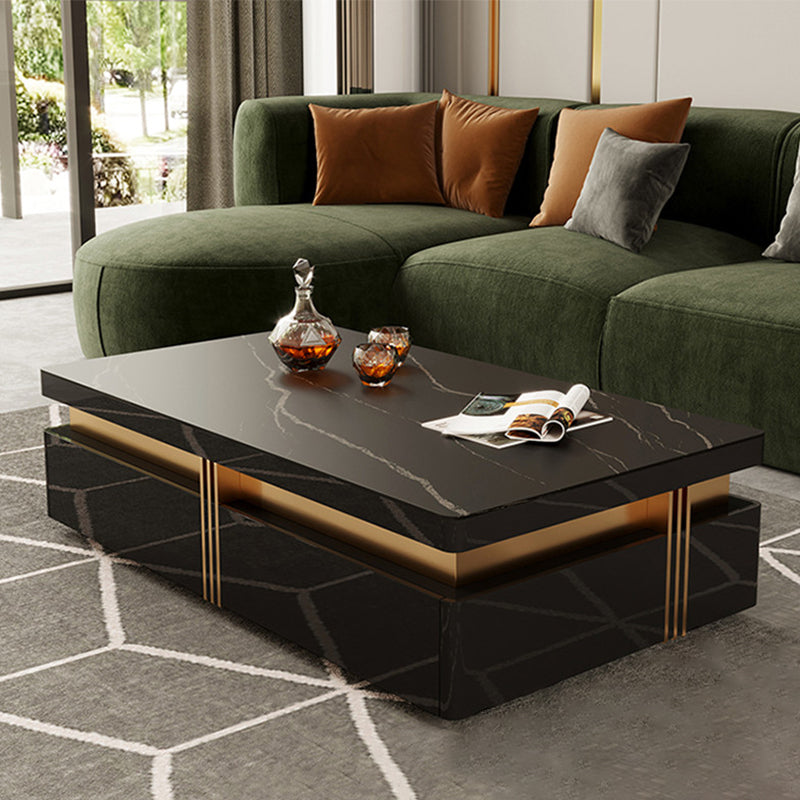 Slate Coffee or End Table with 4 Storage Drawers Contemporary Clearhalo 'Coffee & Accent Tables' 'Coffee Tables' 'coffee_tables' 'furn' 'furn_coffee_tables' 'Furniture' 'Living Room Furniture' 7655996