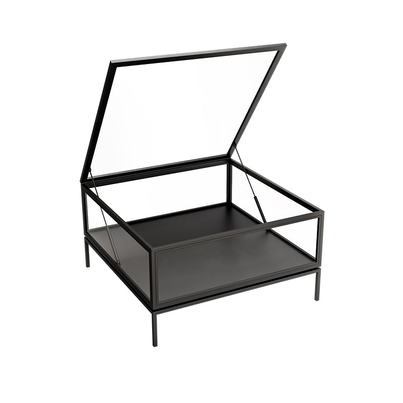 Glass Top Coffee Cocktail Table Block/4 Legs Contemporary Trunk Storage Black Four Leg Clearhalo 'Coffee & Accent Tables' 'Coffee Tables' 'coffee_tables' 'furn' 'furn_coffee_tables' 'Furniture' 'Living Room Furniture' 7656006