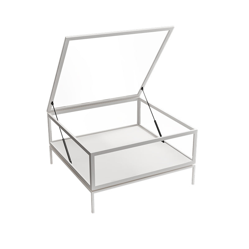 Glass Top Coffee Cocktail Table Block/4 Legs Contemporary Trunk Storage White Four Leg Clearhalo 'Coffee & Accent Tables' 'Coffee Tables' 'coffee_tables' 'furn' 'furn_coffee_tables' 'Furniture' 'Living Room Furniture' 7656007