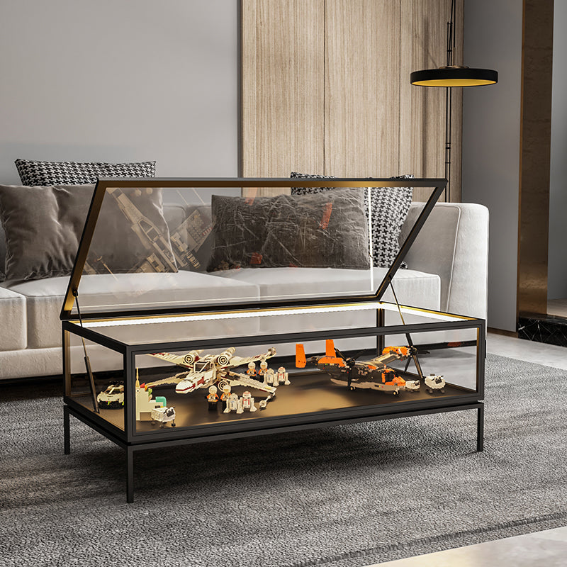 Glass Top Coffee Cocktail Table Block/4 Legs Contemporary Trunk Storage Clearhalo 'Coffee & Accent Tables' 'Coffee Tables' 'coffee_tables' 'furn' 'furn_coffee_tables' 'Furniture' 'Living Room Furniture' 7656008