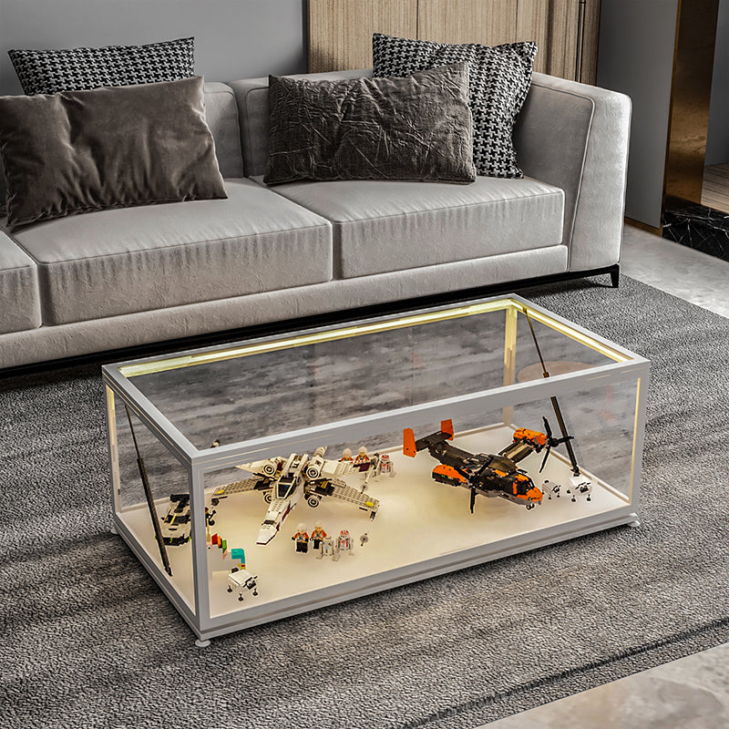 Glass Top Coffee Cocktail Table Block/4 Legs Contemporary Trunk Storage Clearhalo 'Coffee & Accent Tables' 'Coffee Tables' 'coffee_tables' 'furn' 'furn_coffee_tables' 'Furniture' 'Living Room Furniture' 7656012