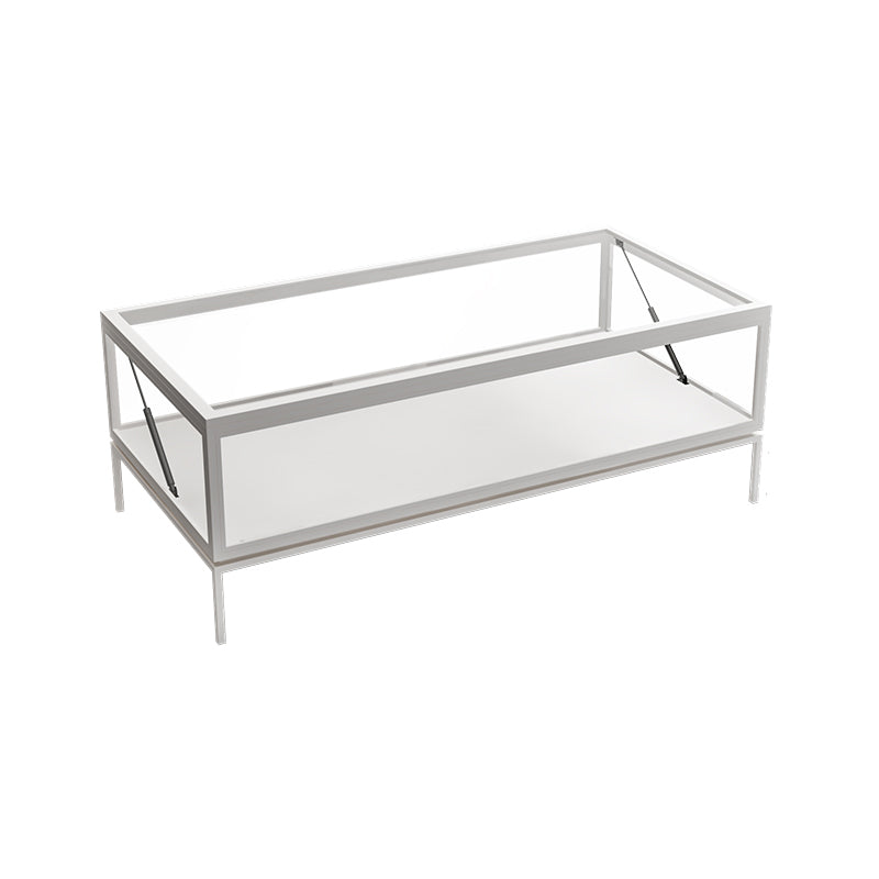 Glass Top Coffee Cocktail Table Block/4 Legs Contemporary Trunk Storage 47"L x 24"W x 18"H White Four Leg Clearhalo 'Coffee & Accent Tables' 'Coffee Tables' 'coffee_tables' 'furn' 'furn_coffee_tables' 'Furniture' 'Living Room Furniture' 7656013