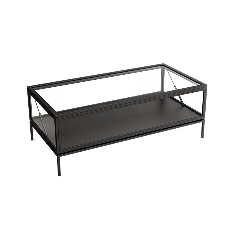 Glass Top Coffee Cocktail Table Block/4 Legs Contemporary Trunk Storage Black Four Leg Clearhalo 'Coffee & Accent Tables' 'Coffee Tables' 'coffee_tables' 'furn' 'furn_coffee_tables' 'Furniture' 'Living Room Furniture' 7656015