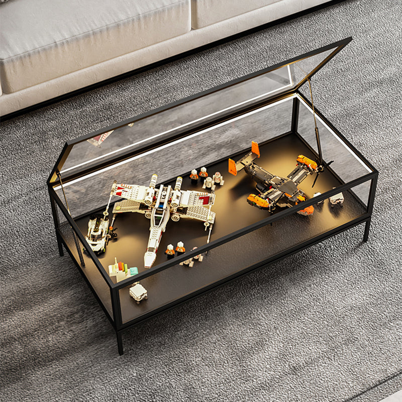 Glass Top Coffee Cocktail Table Block/4 Legs Contemporary Trunk Storage Clearhalo 'Coffee & Accent Tables' 'Coffee Tables' 'coffee_tables' 'furn' 'furn_coffee_tables' 'Furniture' 'Living Room Furniture' 7656017