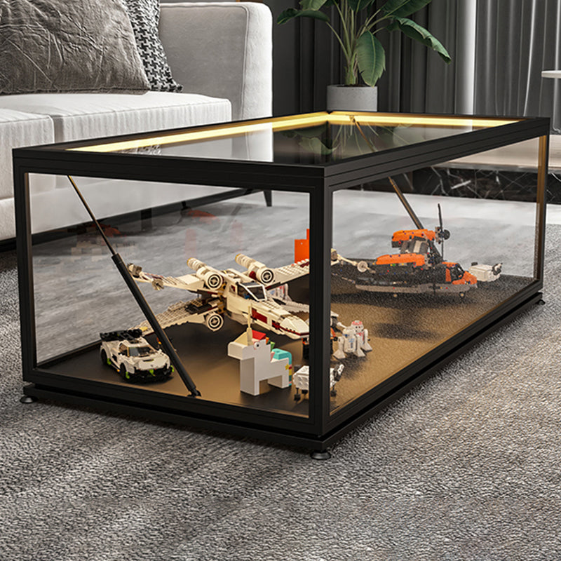 Glass Top Coffee Cocktail Table Block/4 Legs Contemporary Trunk Storage Clearhalo 'Coffee & Accent Tables' 'Coffee Tables' 'coffee_tables' 'furn' 'furn_coffee_tables' 'Furniture' 'Living Room Furniture' 7656021