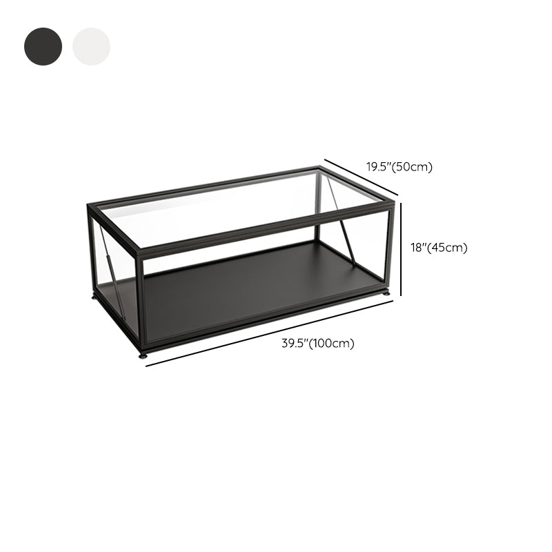Glass Top Coffee Cocktail Table Block/4 Legs Contemporary Trunk Storage Clearhalo 'Coffee & Accent Tables' 'Coffee Tables' 'coffee_tables' 'furn' 'furn_coffee_tables' 'Furniture' 'Living Room Furniture' 7656027