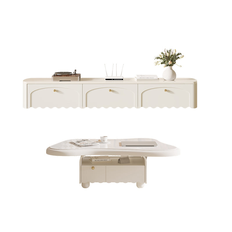 Slate Coffee Cocktail Table with Storage Drawers White Block Contemporary 79"L x 14"W x 10"H + 47"L x 28"W x 16"H Clearhalo 'Coffee & Accent Tables' 'Coffee Tables' 'coffee_tables' 'furn' 'furn_coffee_tables' 'Furniture' 'Living Room Furniture' 7656051