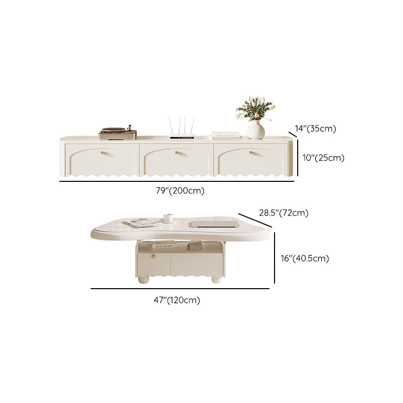 Slate Coffee Cocktail Table with Storage Drawers White Block Contemporary Clearhalo 'Coffee & Accent Tables' 'Coffee Tables' 'coffee_tables' 'furn' 'furn_coffee_tables' 'Furniture' 'Living Room Furniture' 7656062