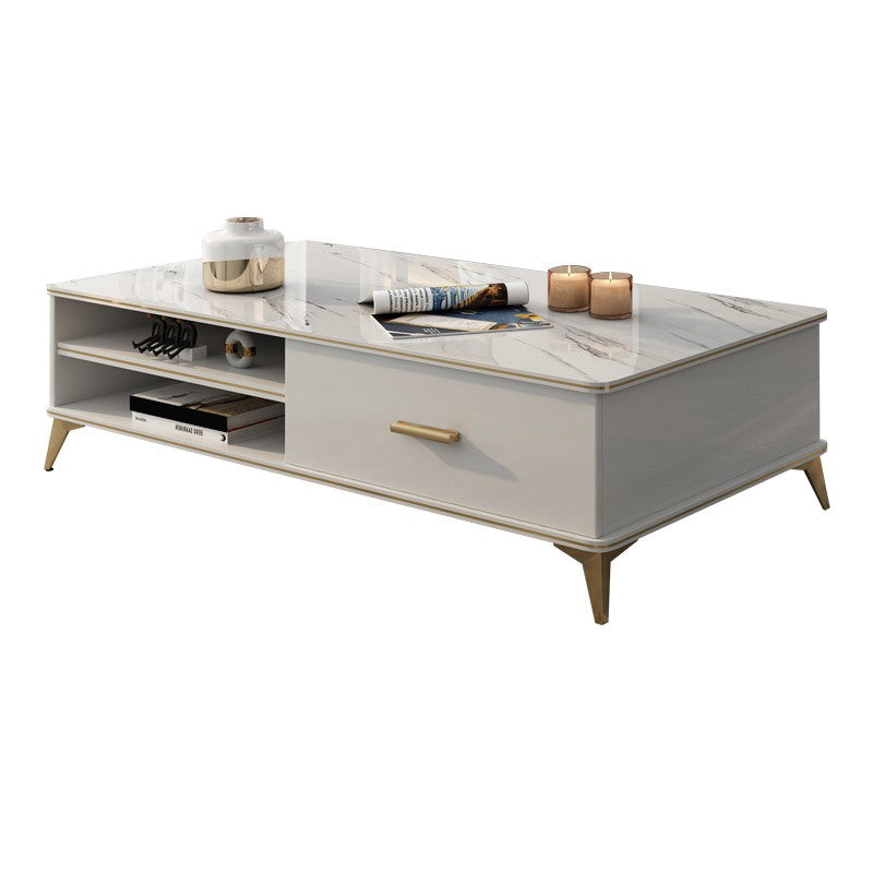 Wooden Coffee Cocktail Table with Storage 4 Legs Contemporary Rectangle 47"L x 24"W x 16"H White Clearhalo 'Coffee & Accent Tables' 'Coffee Tables' 'coffee_tables' 'furn' 'furn_coffee_tables' 'Furniture' 'Living Room Furniture' 7656066