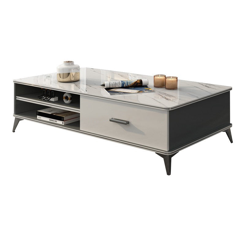 Wooden Coffee Cocktail Table with Storage 4 Legs Contemporary Rectangle 47"L x 24"W x 16"H Black White Clearhalo 'Coffee & Accent Tables' 'Coffee Tables' 'coffee_tables' 'furn' 'furn_coffee_tables' 'Furniture' 'Living Room Furniture' 7656067