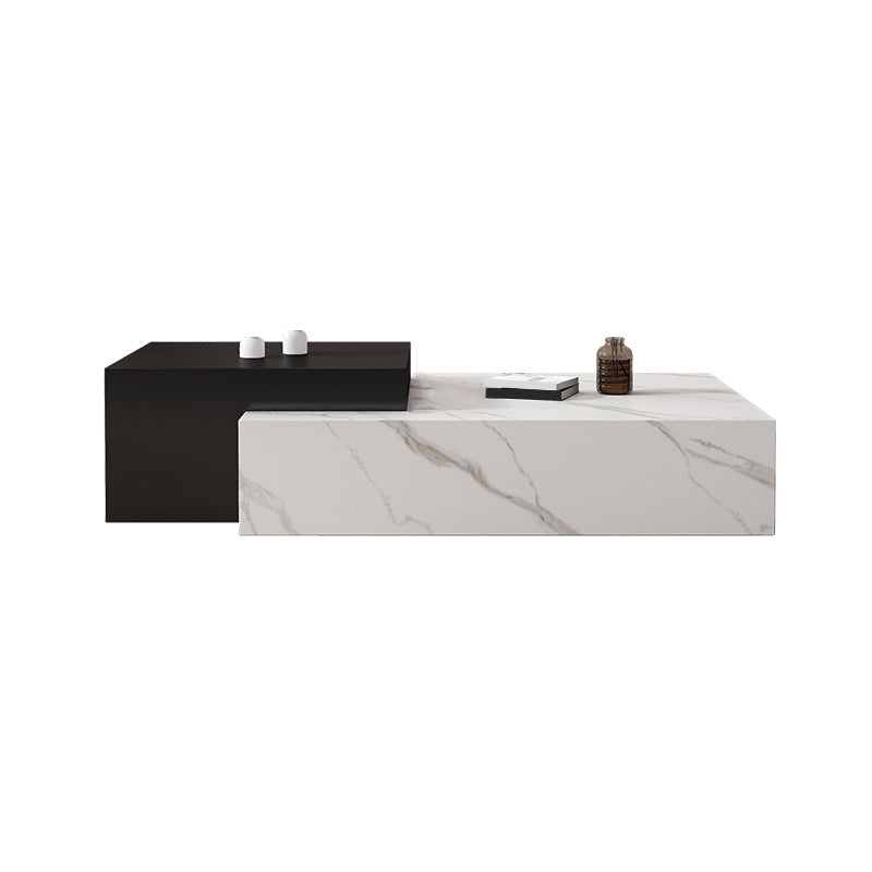 Block Nesting Coffee Table Set Contemporary Rectangle Slate Top Black Beige Clearhalo 'Coffee & Accent Tables' 'Coffee Tables' 'coffee_tables' 'furn' 'furn_coffee_tables' 'Furniture' 'Living Room Furniture' 7656081