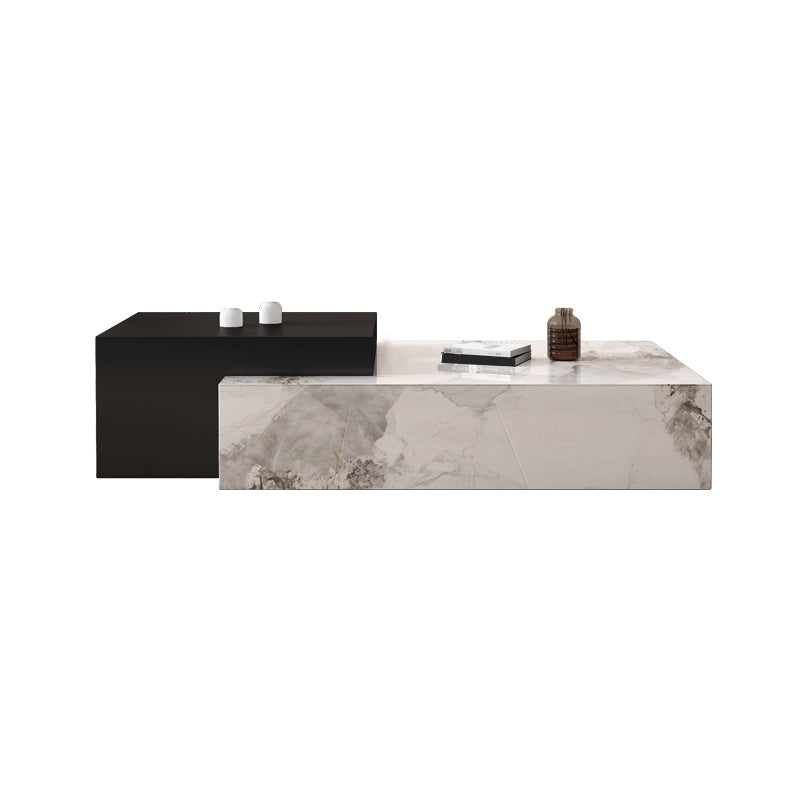 Block Nesting Coffee Table Set Contemporary Rectangle Slate Top Black White Gray Clearhalo 'Coffee & Accent Tables' 'Coffee Tables' 'coffee_tables' 'furn' 'furn_coffee_tables' 'Furniture' 'Living Room Furniture' 7656086
