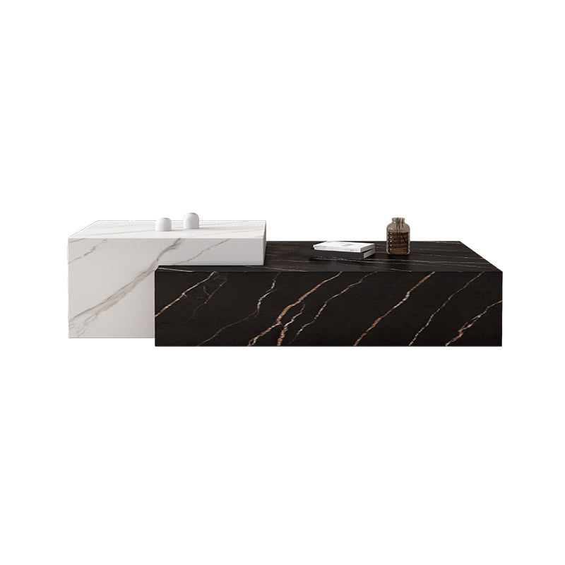Block Nesting Coffee Table Set Contemporary Rectangle Slate Top Black-White-Yellow Clearhalo 'Coffee & Accent Tables' 'Coffee Tables' 'coffee_tables' 'furn' 'furn_coffee_tables' 'Furniture' 'Living Room Furniture' 7656088