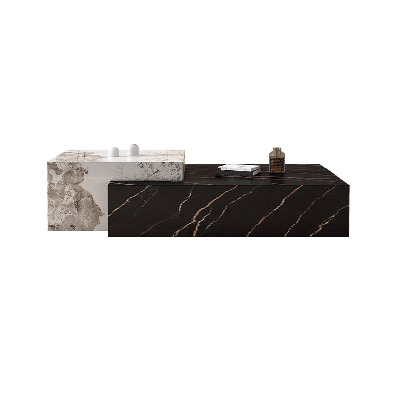 Block Nesting Coffee Table Set Contemporary Rectangle Slate Top Gold Black White Clearhalo 'Coffee & Accent Tables' 'Coffee Tables' 'coffee_tables' 'furn' 'furn_coffee_tables' 'Furniture' 'Living Room Furniture' 7656092