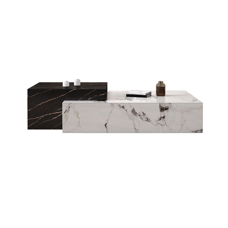 Block Nesting Coffee Table Set Contemporary Rectangle Slate Top Black Gray-White Clearhalo 'Coffee & Accent Tables' 'Coffee Tables' 'coffee_tables' 'furn' 'furn_coffee_tables' 'Furniture' 'Living Room Furniture' 7656094