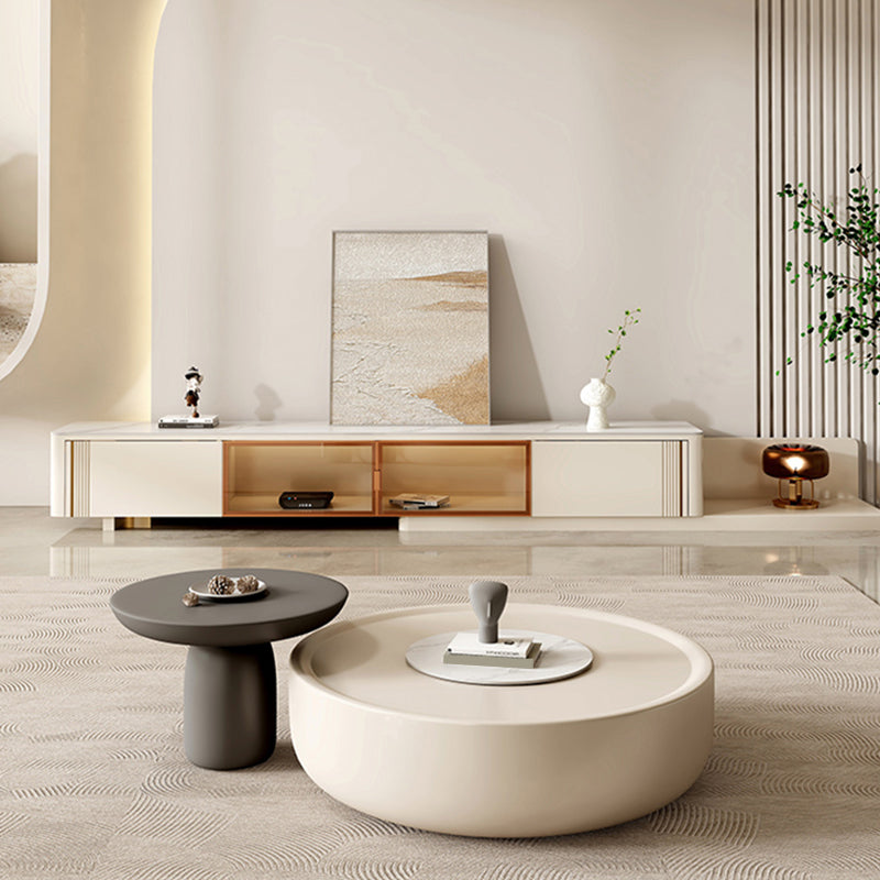 Drum Wood Coffee Cocktail Table with Storage Drawers Modern Round