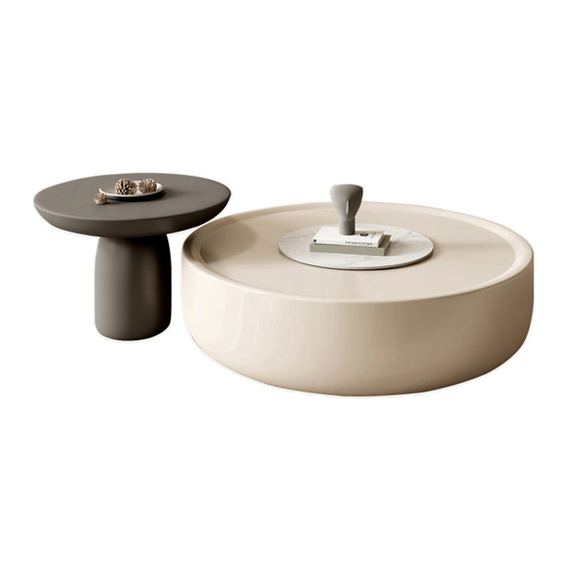 Drum Wood Coffee Cocktail Table with Storage Drawers Modern Round