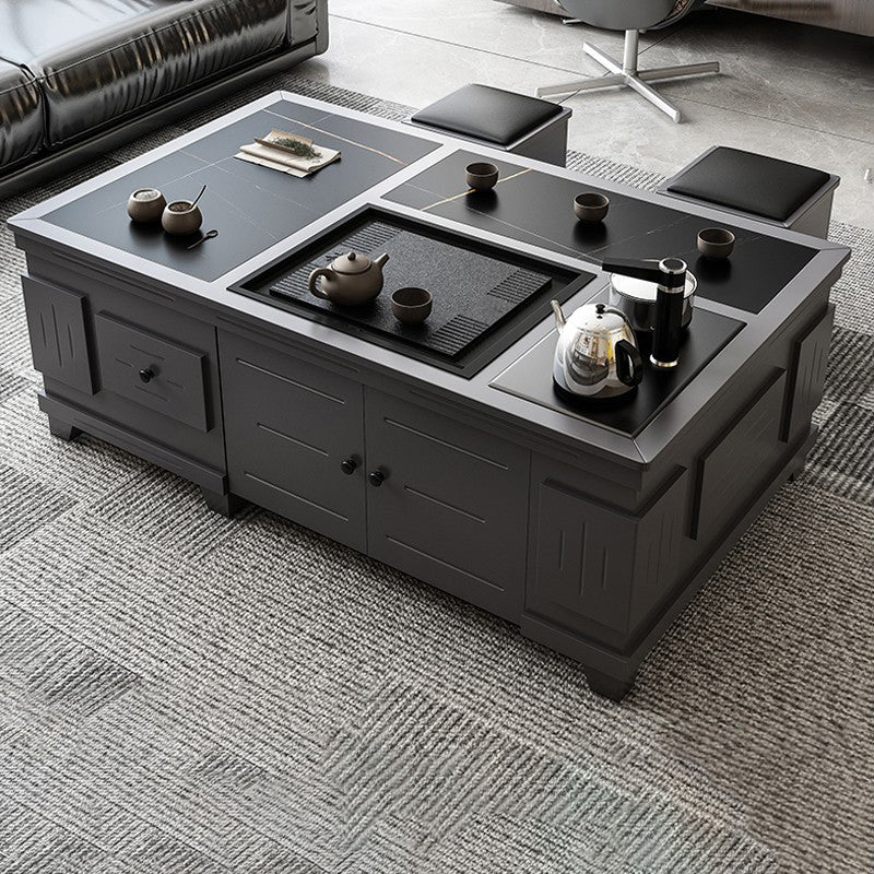 Abstract Slate Coffee Cocktail Table avec tiroirs de rangement rectangle