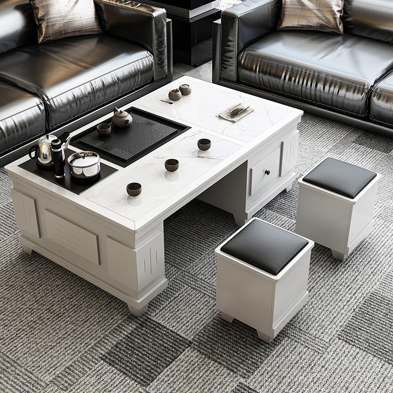 Abstract Slate Coffee Cocktail Table with Storage Drawers Rectangle