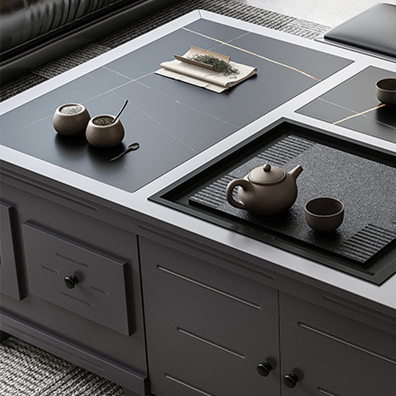 Abstract Slate Coffee Cocktail Table with Storage Drawers Rectangle