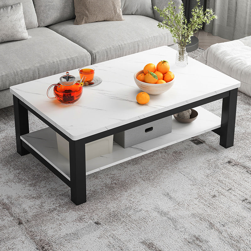 Modern Rectangular Coffee Table 4 Legs Cocktail Table with Shelf White-Black Wood Clearhalo 'Coffee & Accent Tables' 'Coffee Tables' 'coffee_tables' 'furn' 'furn_coffee_tables' 'Furniture' 'Living Room Furniture' 7656186