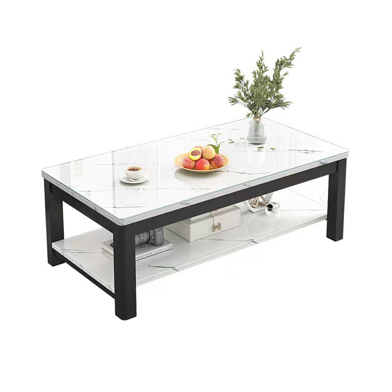 Modern Rectangular Coffee Table 4 Legs Cocktail Table with Shelf Clearhalo 'Coffee & Accent Tables' 'Coffee Tables' 'coffee_tables' 'furn' 'furn_coffee_tables' 'Furniture' 'Living Room Furniture' 7656191