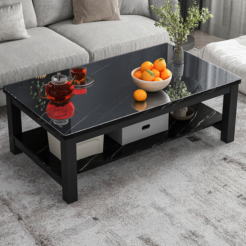 Modern Rectangular Coffee Table 4 Legs Cocktail Table with Shelf 55"L x 24"W x 18"H Black Glass Clearhalo 'Coffee & Accent Tables' 'Coffee Tables' 'coffee_tables' 'furn' 'furn_coffee_tables' 'Furniture' 'Living Room Furniture' 7656198
