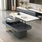 Rectangular Slate Top Coffee Table Abstract Base Cocktail Table with Storage