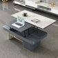 Rectangular Slate Top Coffee Table Abstract Base Cocktail Table with Storage