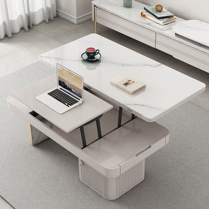 Rectangular Slate Top Coffee Table Abstract Base Cocktail Table with Storage