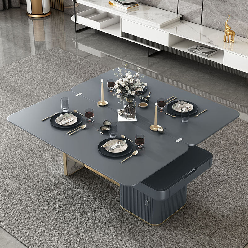 Rectangular Slate Top Coffee Table Abstract Base Cocktail Table with Storage