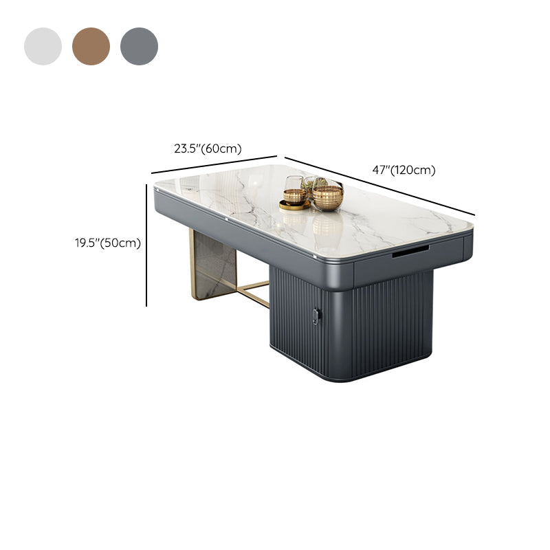 Rectangular Slate Top Coffee Table Abstract Base Cocktail Table with Storage