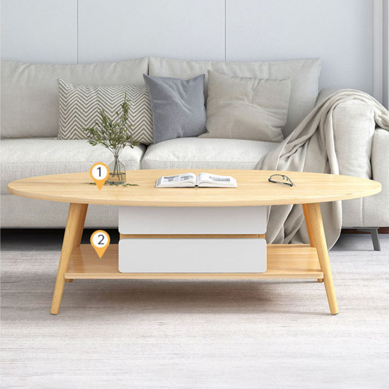 Contemporary Wooden Coffee Table 4 Legs Cocktail Table with Shelf Clearhalo 'Coffee & Accent Tables' 'Coffee Tables' 'coffee_tables' 'furn' 'furn_coffee_tables' 'Furniture' 'Living Room Furniture' 7656304