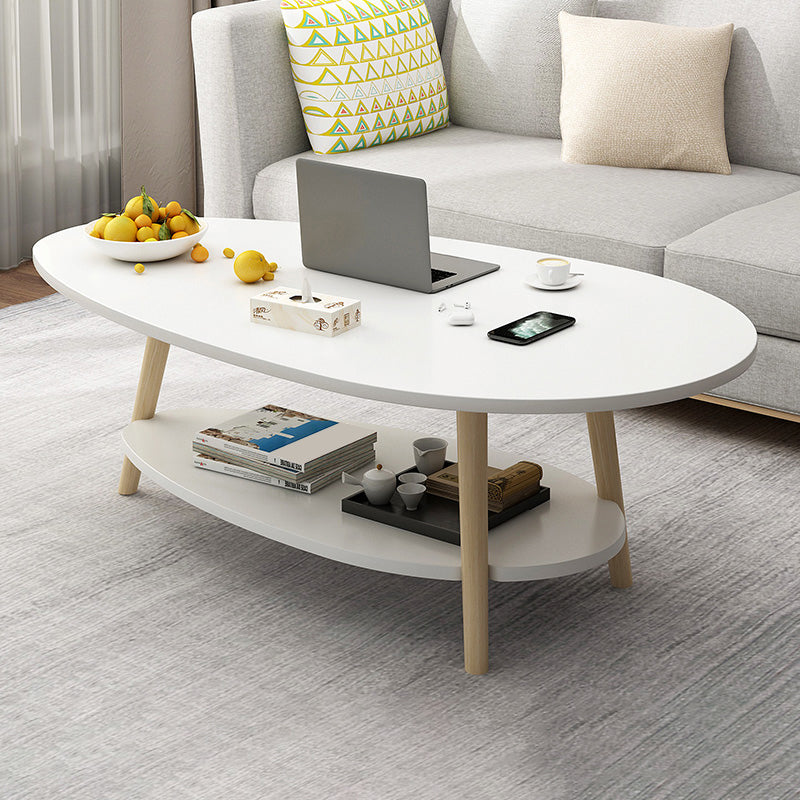 Contemporary Wooden Coffee Table 4 Legs Cocktail Table with Shelf 39"L x 20"W x 17"H White Drawers Not Included Clearhalo 'Coffee & Accent Tables' 'Coffee Tables' 'coffee_tables' 'furn' 'furn_coffee_tables' 'Furniture' 'Living Room Furniture' 7656308