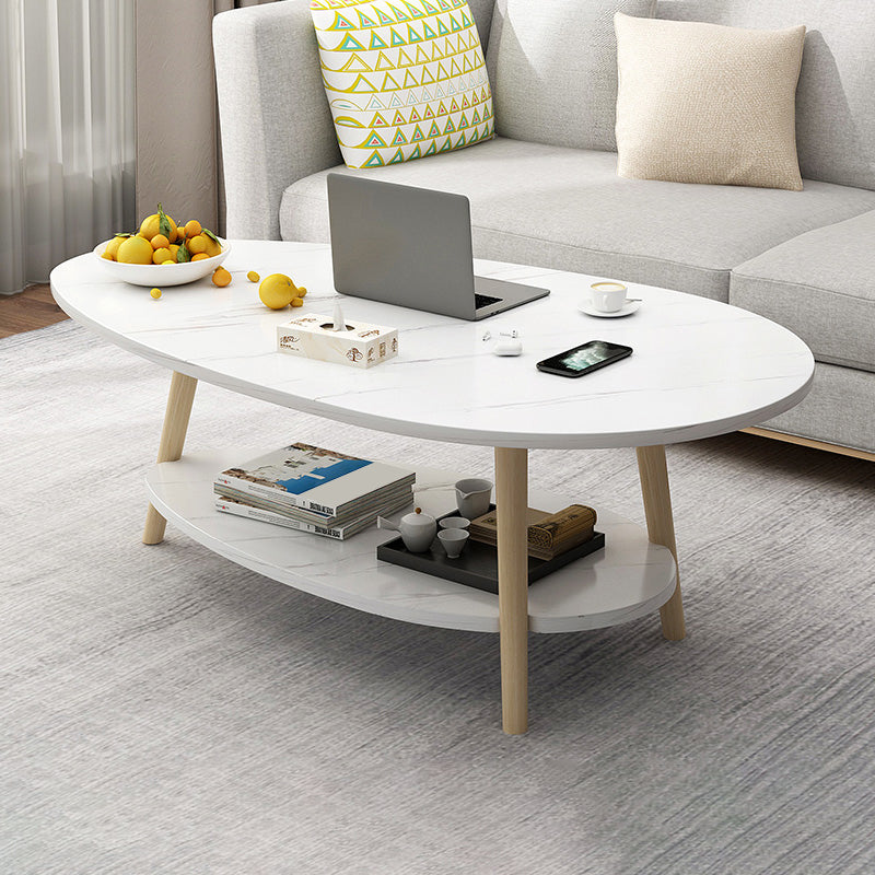 Contemporary Wooden Coffee Table 4 Legs Cocktail Table with Shelf 35.5"L x 20"W x 16.5"H Marble Drawers Not Included Clearhalo 'Coffee & Accent Tables' 'Coffee Tables' 'coffee_tables' 'furn' 'furn_coffee_tables' 'Furniture' 'Living Room Furniture' 7656312